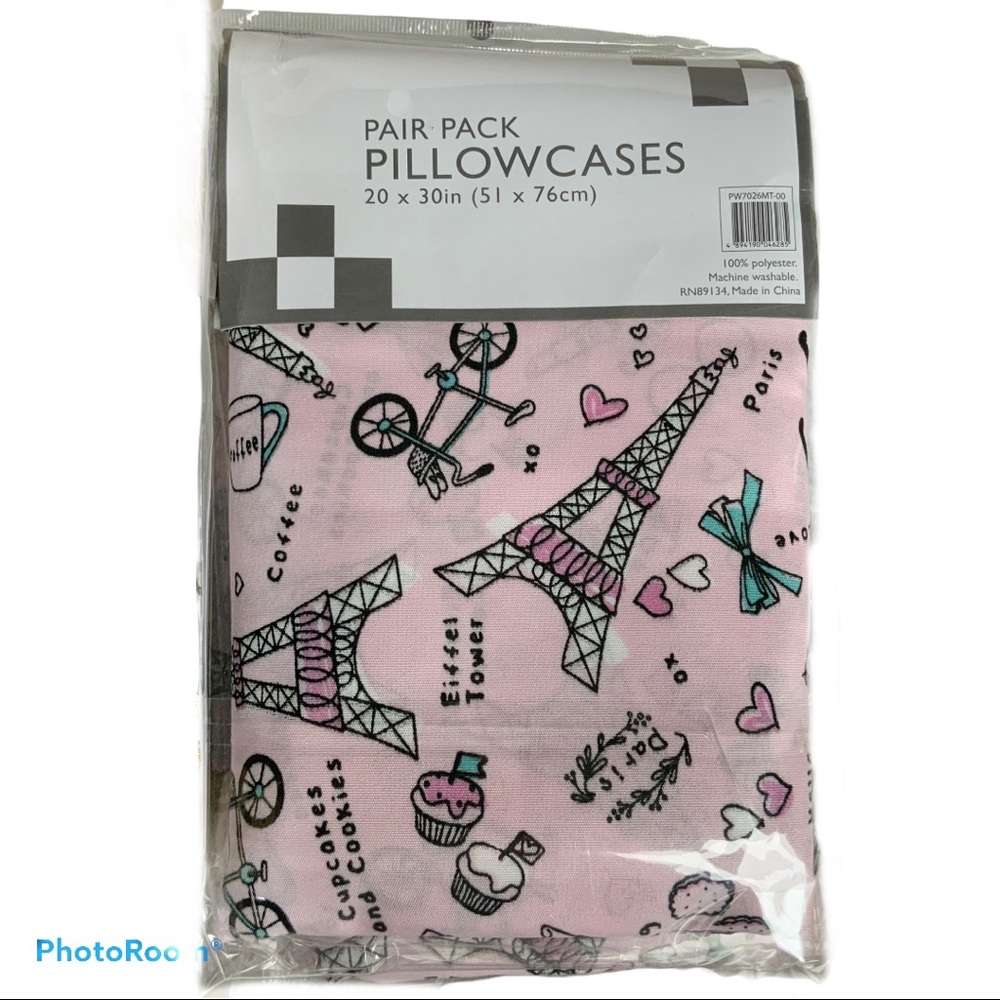 Paris French Eiffel Tower Pair Pillowcase Set Pink - Picture 2 of 4